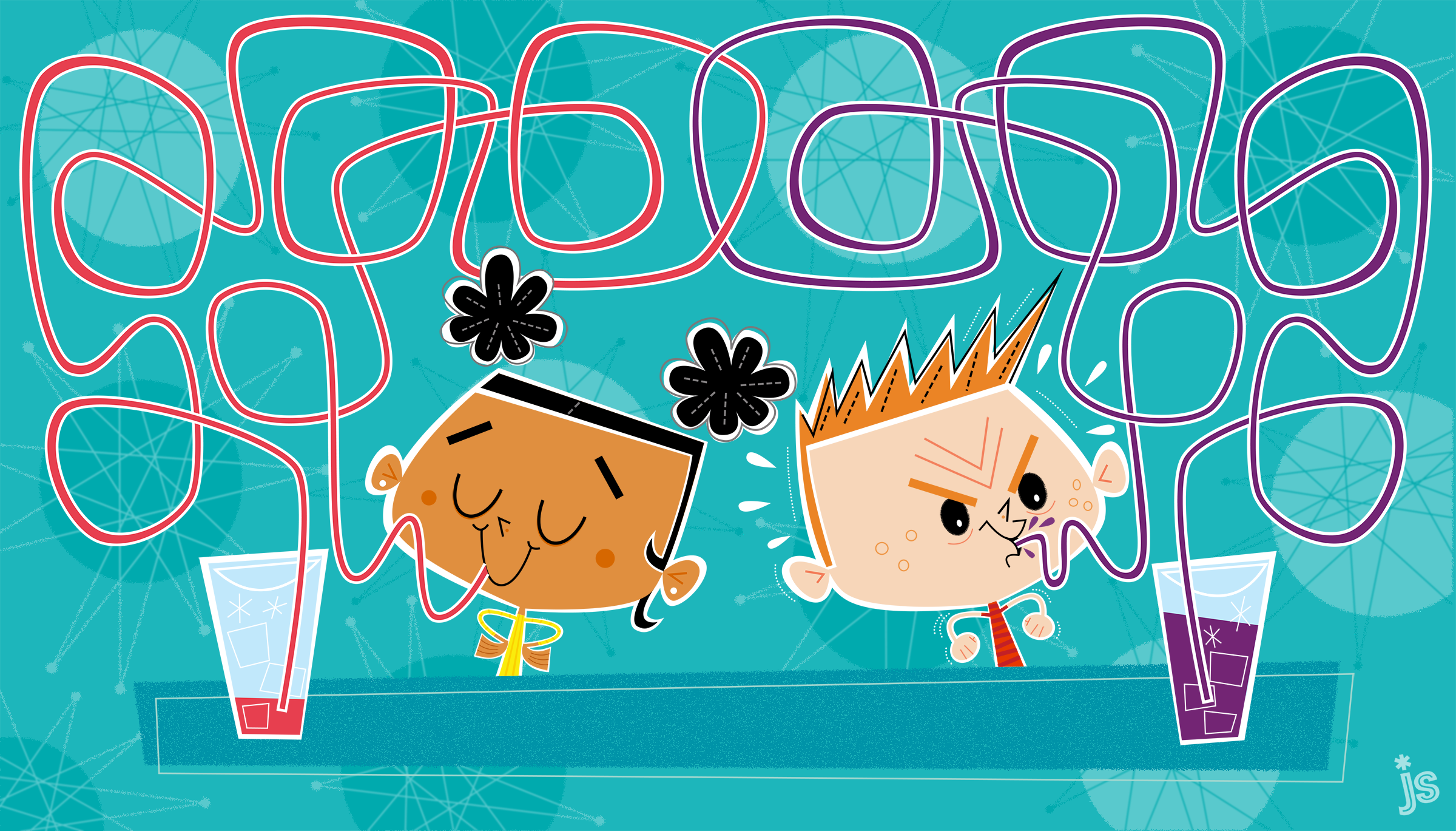 Children's workbook illustration featuring retro character design by Jim Steck. Slurpin' Soda