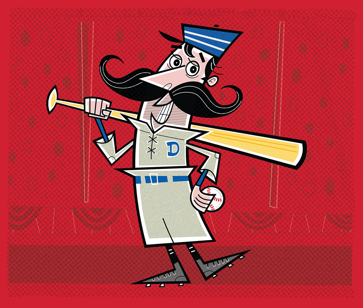 Children's book illustration featuring retro characters for Simon & Schuster design by Jim Steck. 1890s Baseball